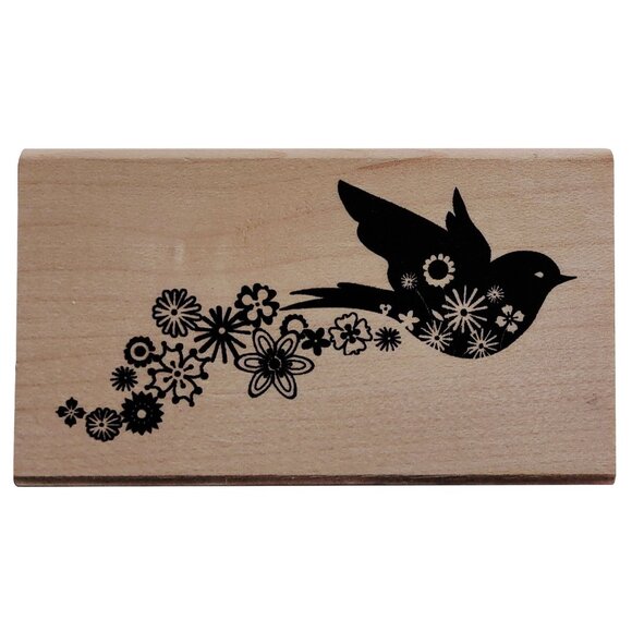 Floral Bird Inkadinkado Rubber Wood Stamp - Picture 1 of 4